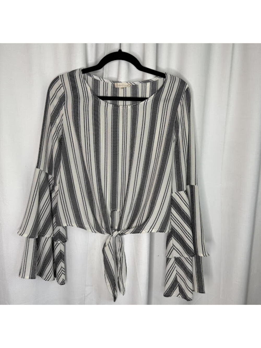Altar'd State Small Black White Stripe Tie Front Boho Coastal Crop Top Blouse